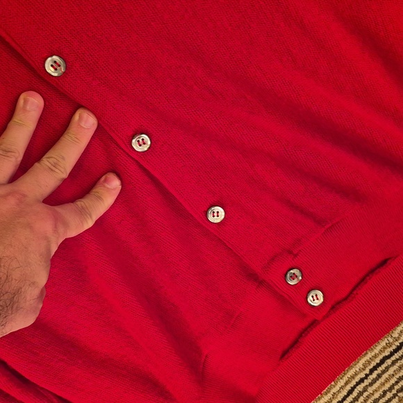 LACOSTE Vintage Red Weave Orlon Acrylic Medium Mens Cardigan Sweater VTG - Picture 7 of 10